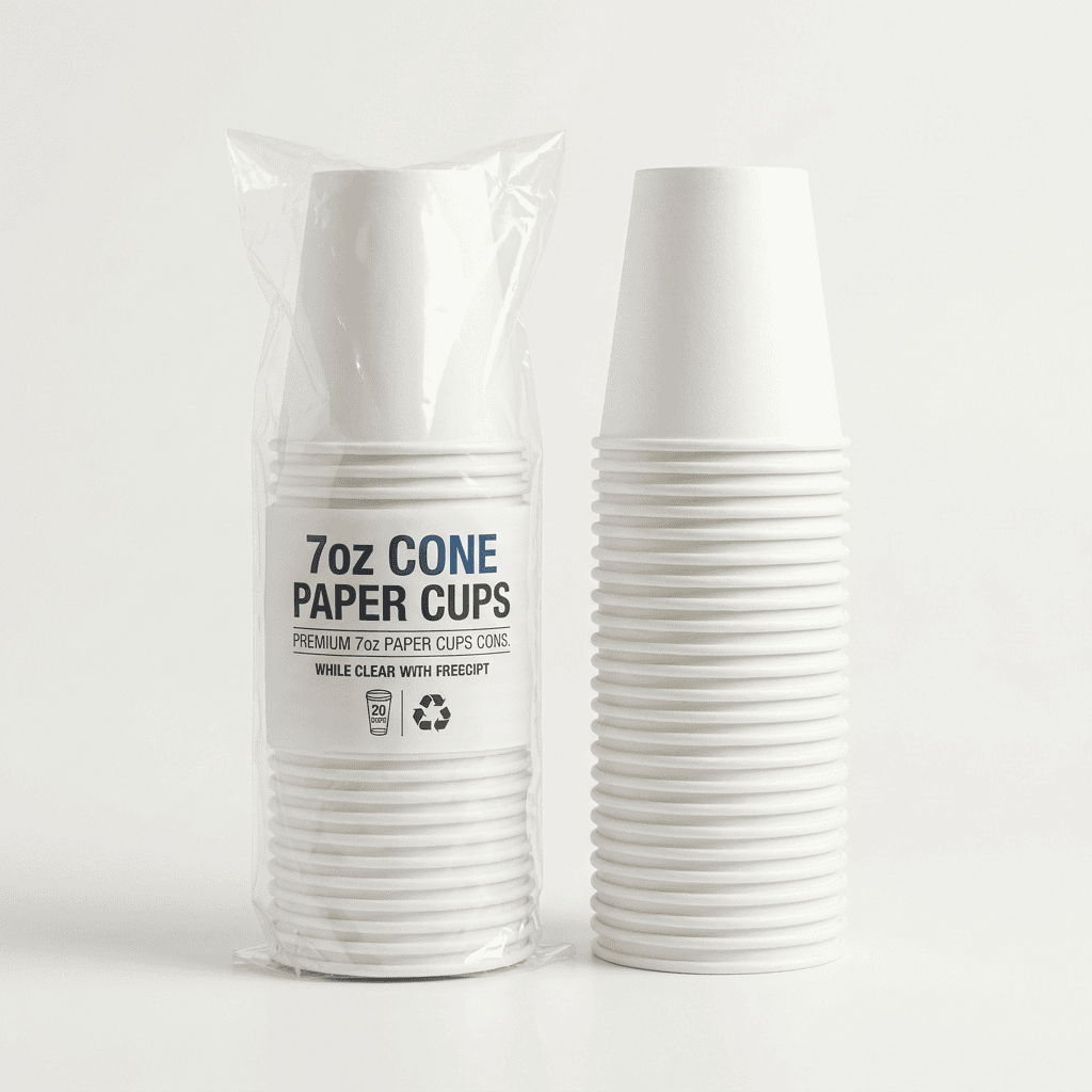 Box of recyclable 7oz paper water cooler cones
