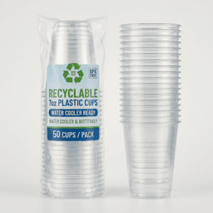 Box of recyclable 7oz plastic water cooler cups